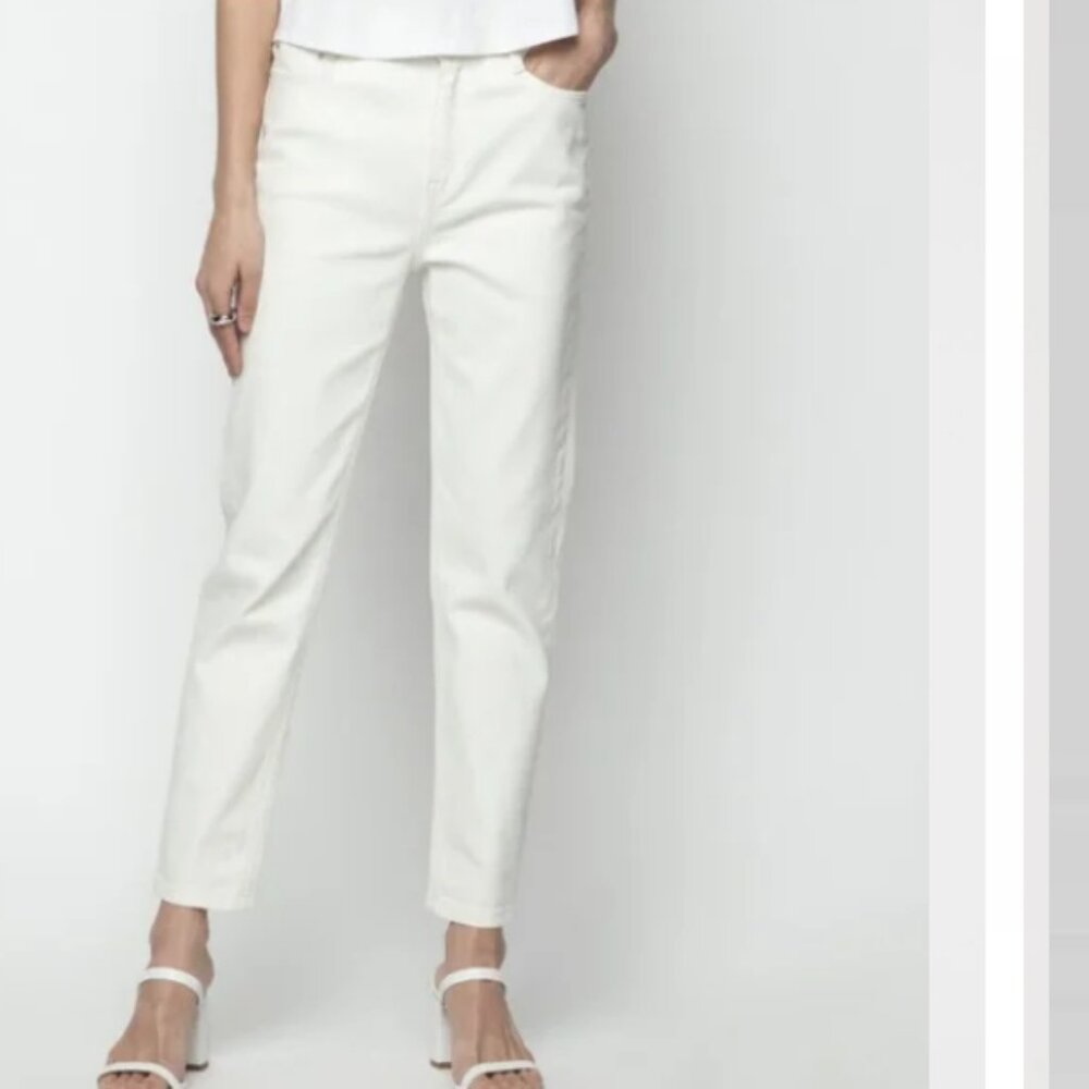Oak‎ + Fort High Waisted Cropped Slim Denim Jean Cream 27